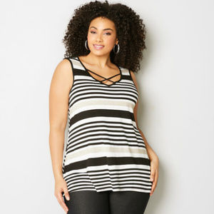 Avenue Striped Caged Tank Tan Black & White 18/20